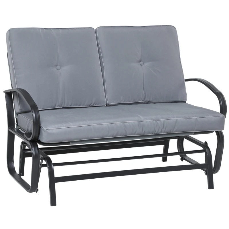 Outsunny Patio Glider Bench with Padded Cushions and Armrests, Outdoor 2-Person Gliding Chair Loveseat with Sturdy Frame, Grey