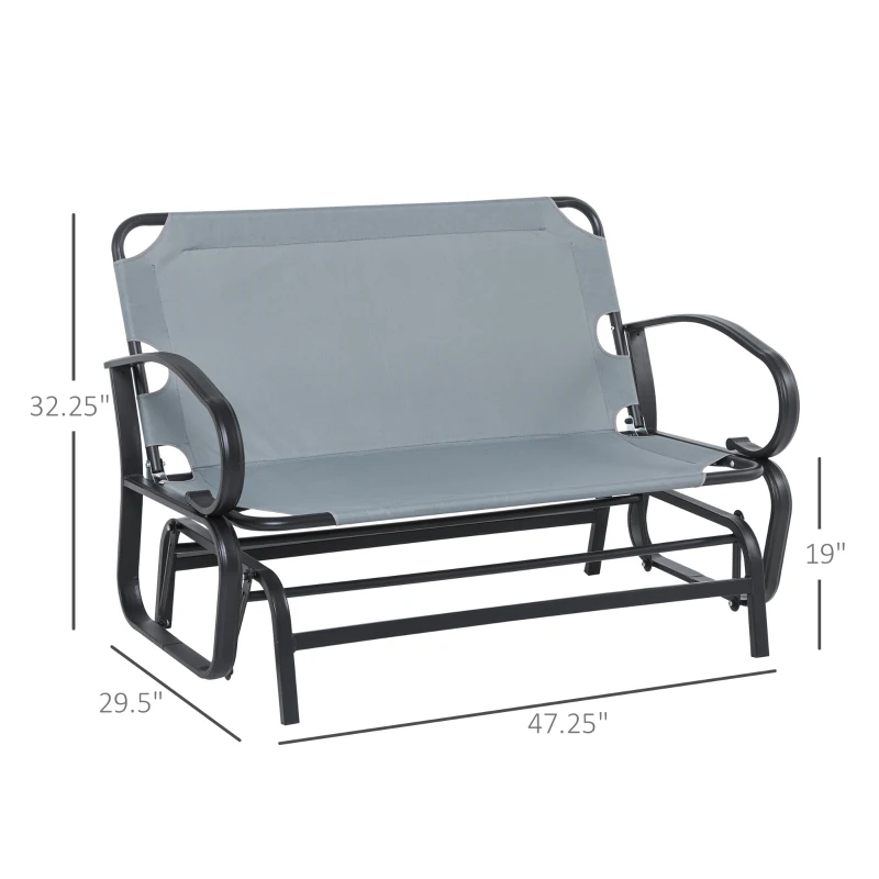 Outsunny Patio Glider Bench with Padded Cushions and Armrests, Outdoor 2-Person Gliding Chair Loveseat with Sturdy Frame, Grey