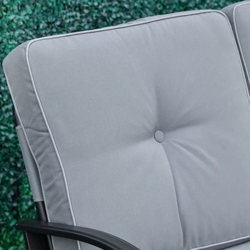 Outsunny Patio Glider Bench with Padded Cushions and Armrests, Outdoor 2-Person Gliding Chair Loveseat with Sturdy Frame, Grey
