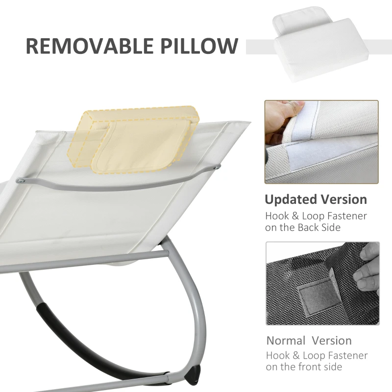 Outsunny Rocking Chair, Zero Gravity Patio Chaise Garden Sun Lounger, Outdoor Reclining Rocker Lounge Chair with Detachable Pillow for Lawn, Patio or Pool, White