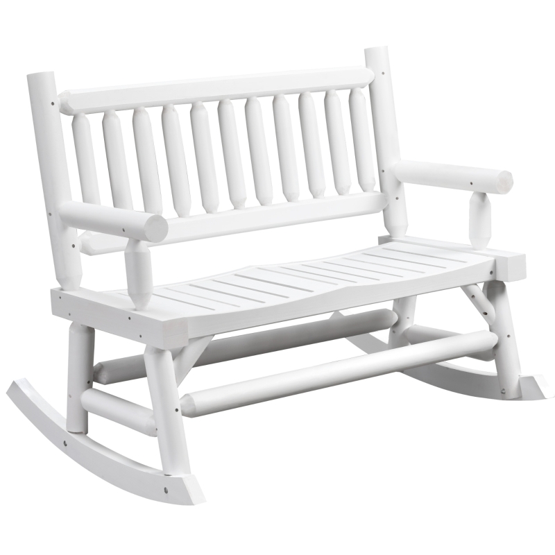 Outsunny 2-Person Wood Rocking Chair with Log Design, Heavy Duty Loveseat with Wide Curved Seats for Patio, Backyard, Garden, Walnut