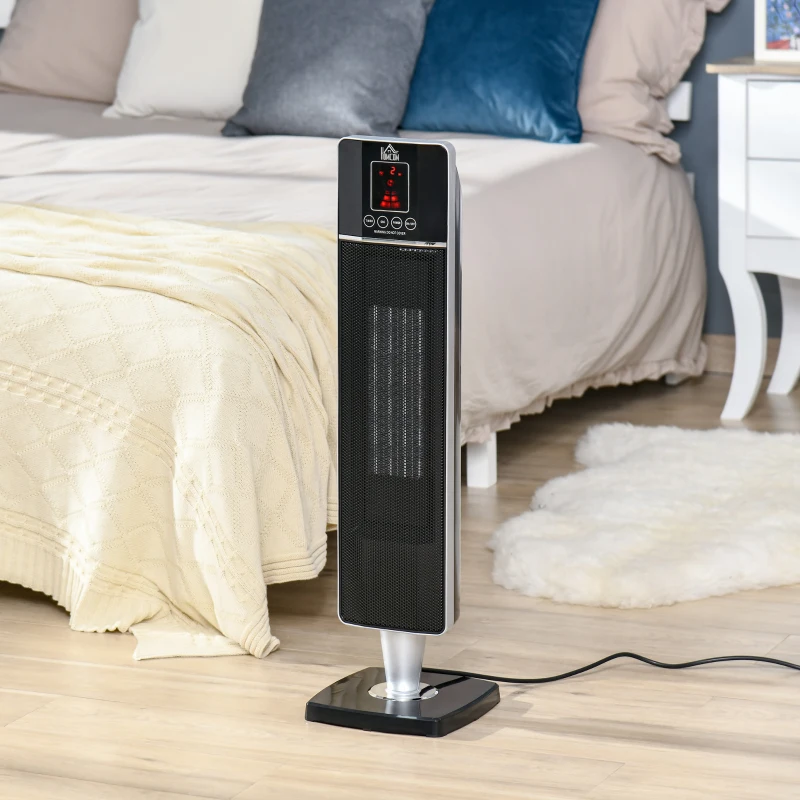 HOMCOM 2-In-1 Electric Space Heater, Oscillating Tower Heater for Indoor Use, with 3 Modes, 8H Timer, Remote, Tip-Over and Overheat Protection, 750W / 1500W, Black