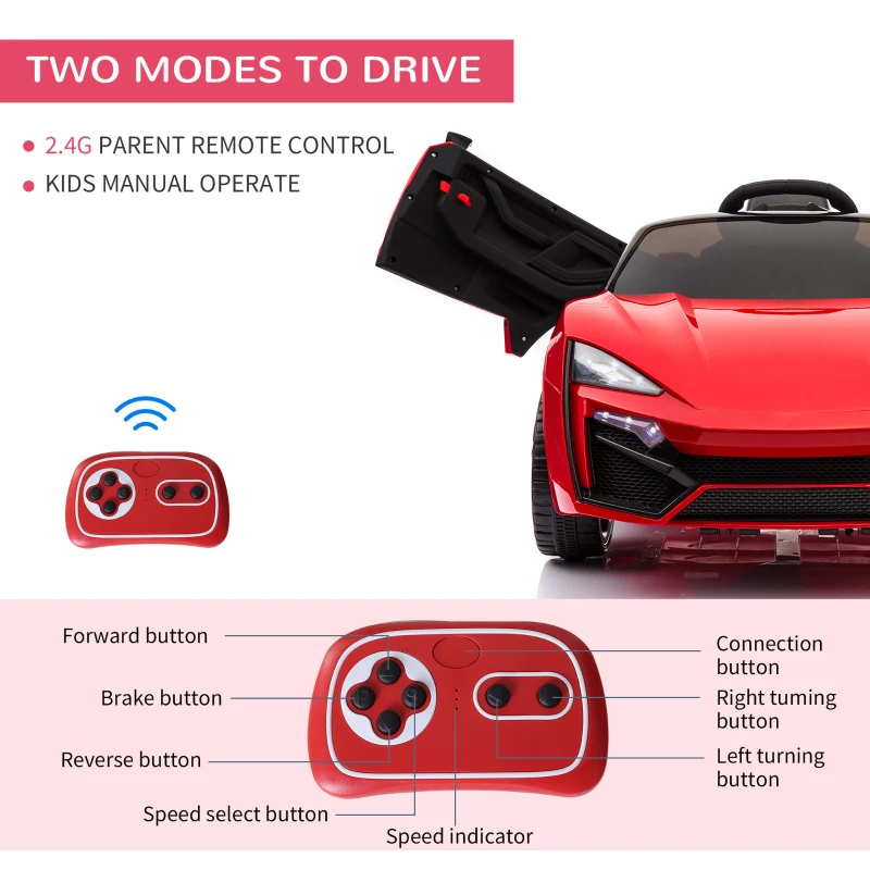 Aosom Ride On Car for Kids  6V Electric Ride-On Car with Parental Remote Control, 2 Speeds, LCD power indicator, Seat Belt (Red)