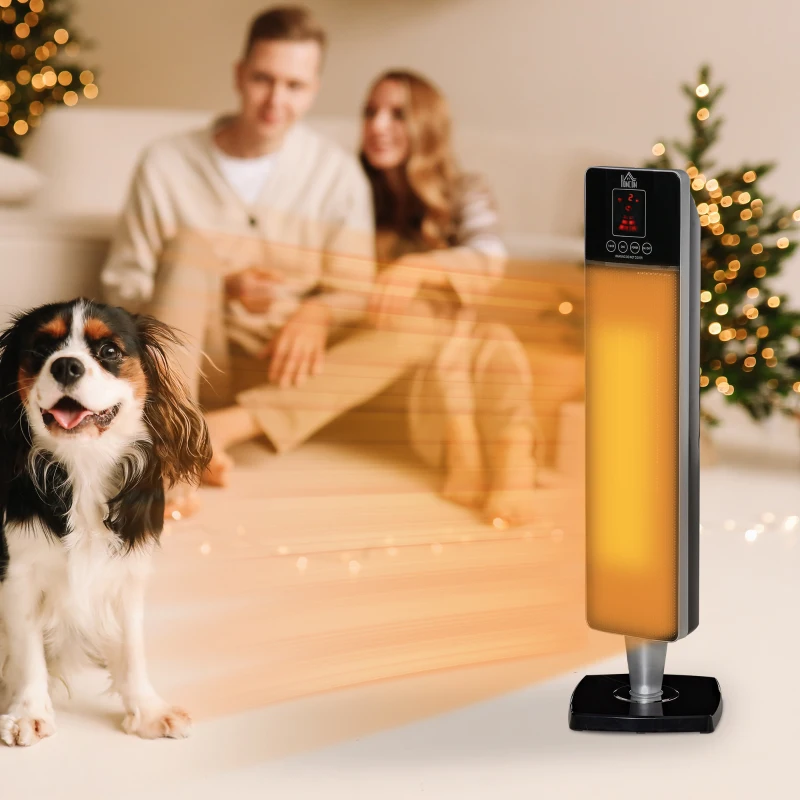 HOMCOM 2-In-1 Electric Space Heater, Oscillating Tower Heater for Indoor Use, with 3 Modes, 8H Timer, Remote, Tip-Over and Overheat Protection, 750W / 1500W, Black