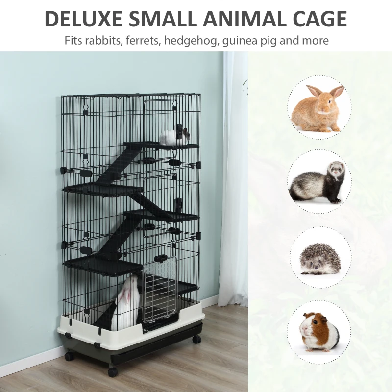 PawHut 32" 5-level Indoor Rabbit Enclosure Small Animal Hutch - Black