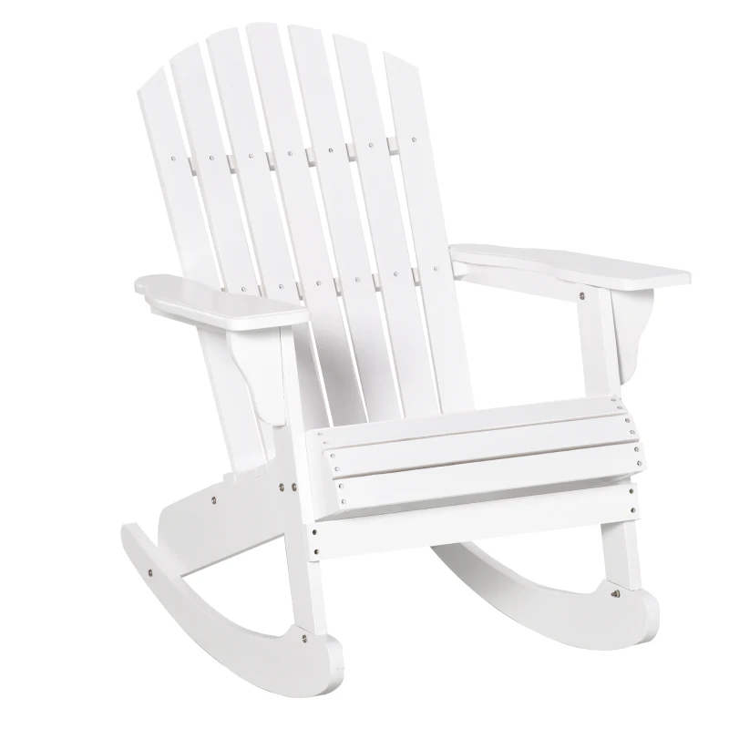 Outsunny Wooden Adirondack Rocking Chair with Slatted Wooden Design, Fanned Back, & Classic Rustic Style, White