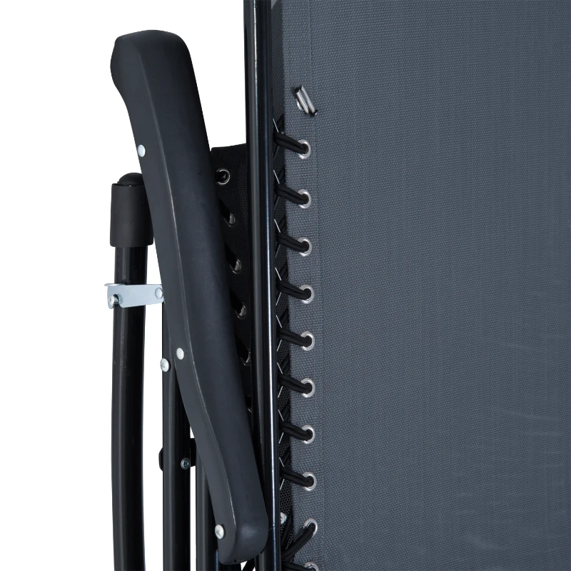 Outsunny 2pc Patio Foldable Rocking Chair Set w/ Breathable Mesh Seat & Backrest, Padded Headrest for Park, Backyard, Garden, Grey