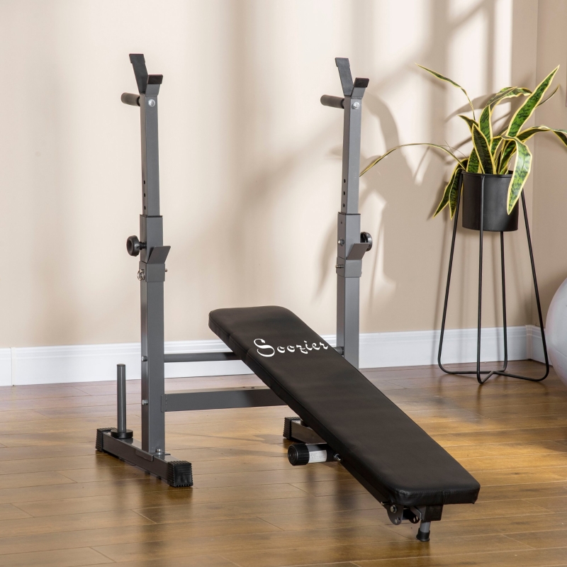 Soozier Adjustable Weight Bench, Foldable Bench Press with Barbell Rack and Dip Station for Home Gym, Strength Training Multiuse Workout Bench