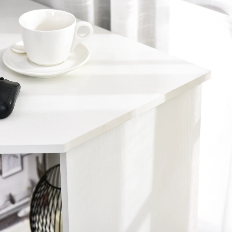 HOMCOM Corner Computer Desk with Storage Shelf, Writing Table Study Workstation for Home Office, White
