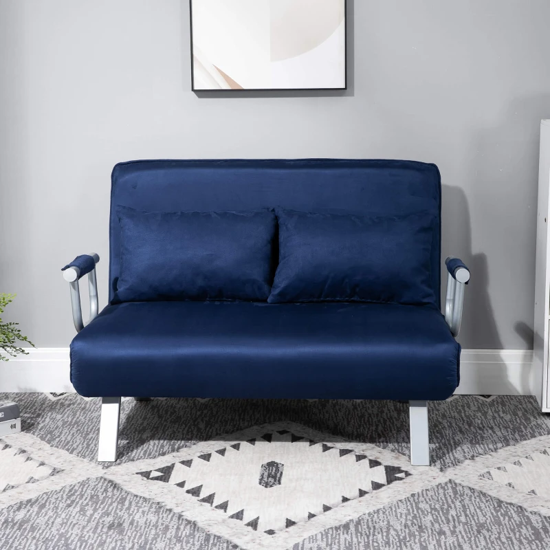 HOMCOM 2-seater Sofa Bed Living Room Folding 5 Position Convertible Sleeper Bed - Blue