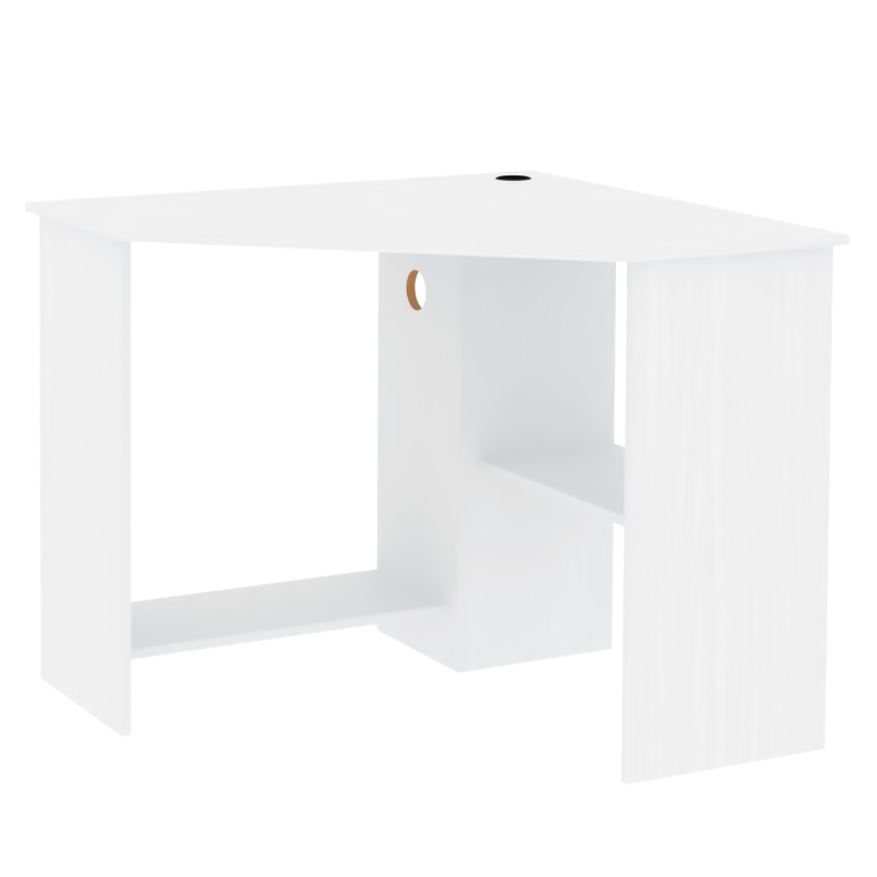HOMCOM Corner Computer Desk with Storage Shelf, Writing Table Study Workstation for Home Office, White