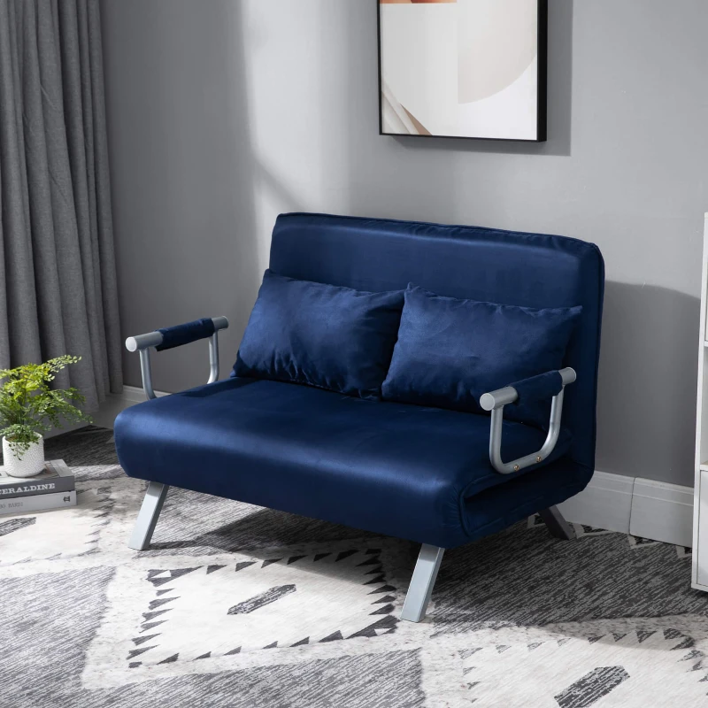 HOMCOM 2-seater Sofa Bed Living Room Folding 5 Position Convertible Sleeper Bed - Blue