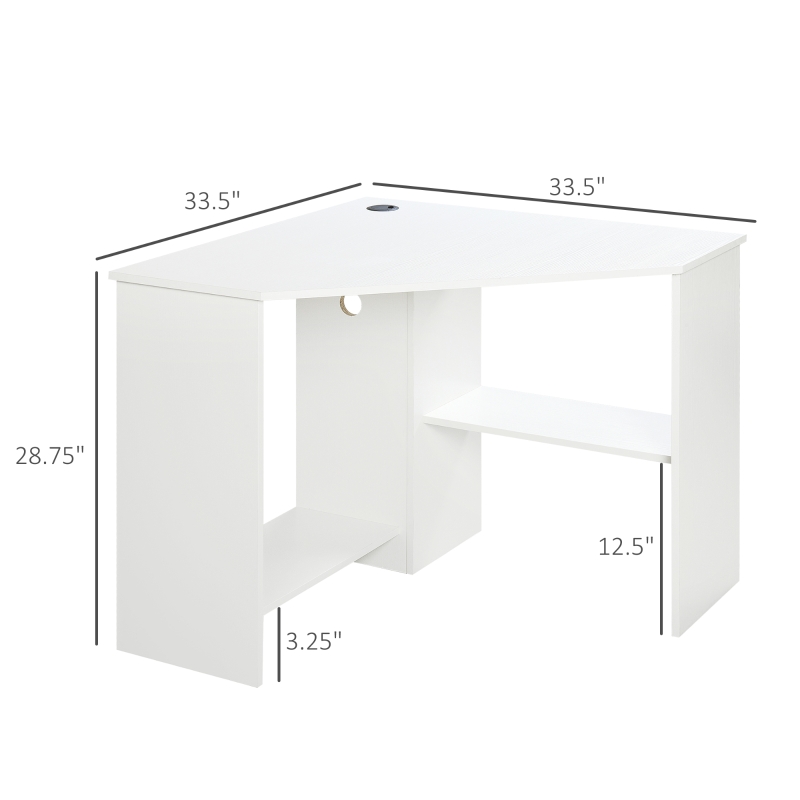 HOMCOM Corner Computer Desk with Storage Shelf, Writing Table Study Workstation for Home Office, White