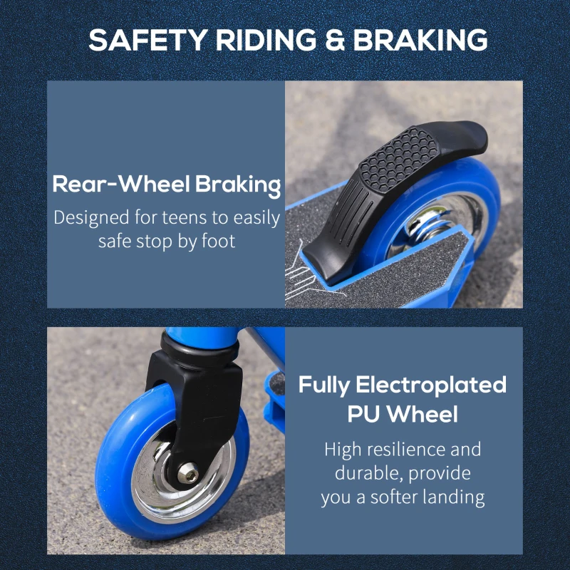 Soozier Stunt Scooter Aluminum Entry Level Freestyle Tricks Scooter Pro Scooter for Beginners w/ Rear Wheel Braking for Teenagers 14 Years and Up Blue