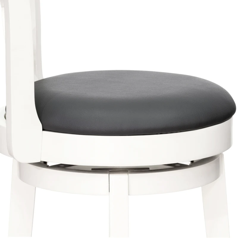 HOMCOM Swivel Bar Height Bar Stool with Back, 31 Inch PU Leather Bar Height Stool, Farmhouse Barstool with Rubberwood Frame, Cream White