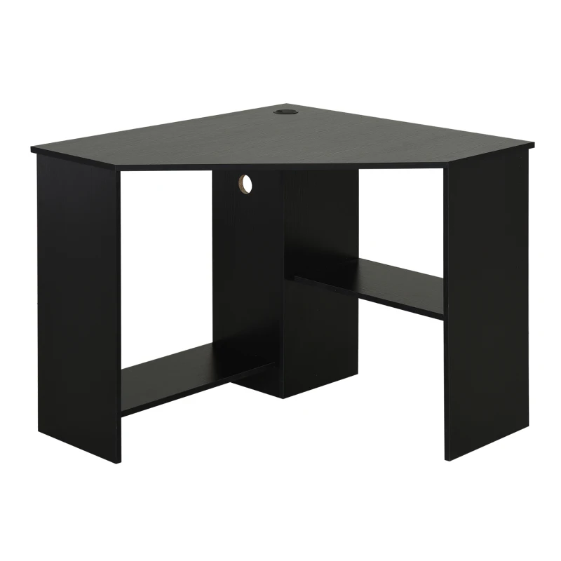 HOMCOM Corner Computer Desk with Storage Shelf, Writing Table Study Workstation for Home Office, Black