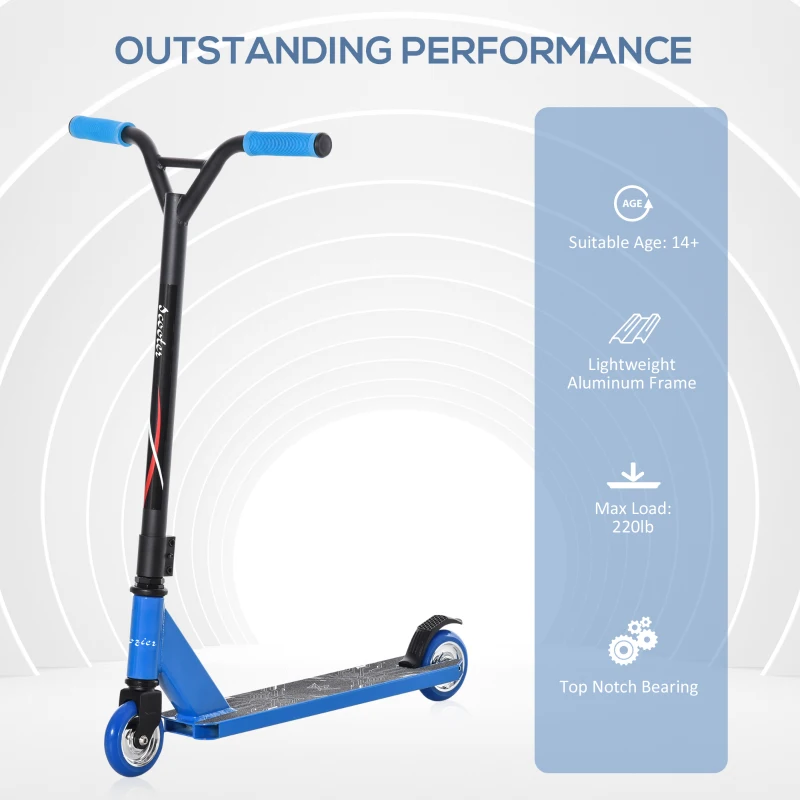 Soozier Stunt Scooter Aluminum Entry Level Freestyle Tricks Scooter Pro Scooter for Beginners w/ Rear Wheel Braking for Teenagers 14 Years and Up Blue