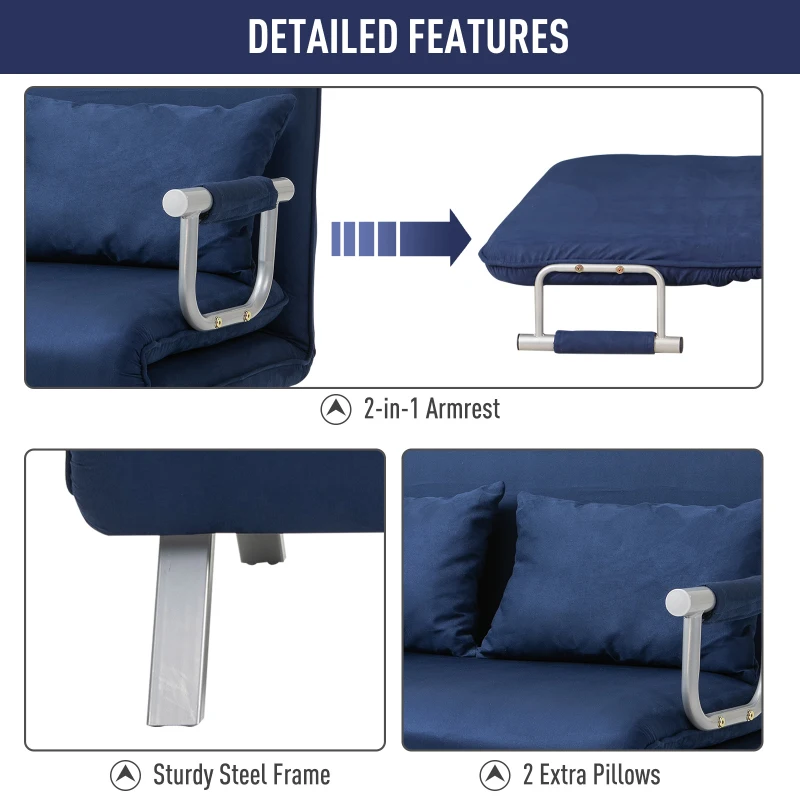 HOMCOM 2-seater Sofa Bed Living Room Folding 5 Position Convertible Sleeper Bed - Blue