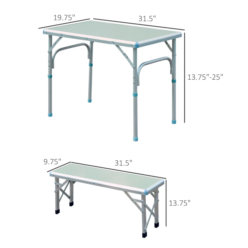 Outsunny Aluminum Adjustable Outdoor Patio Folding Picnic Table Bench Set for Camping Party BBQ with 4 seats