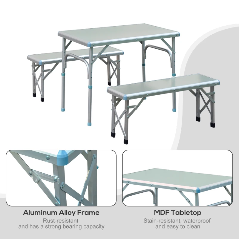 Outsunny Aluminum Adjustable Outdoor Patio Folding Picnic Table Bench Set for Camping Party BBQ with 4 seats