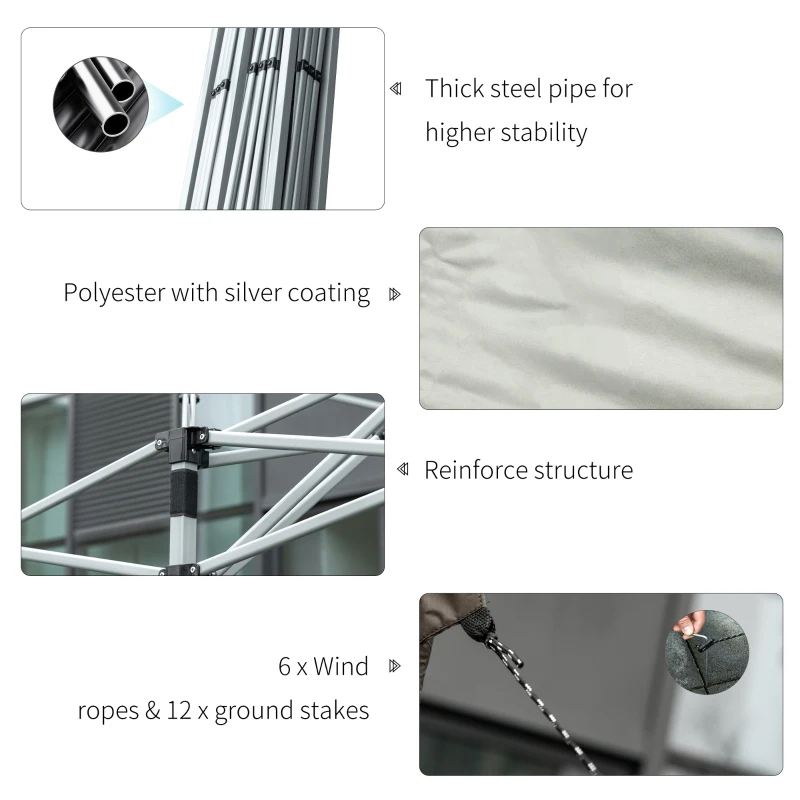 Outsunny 10' x 20' Pop Up Canopy Tent with Steel Frame, 3-Level Adjustable Height and Storage Bag, Instant Sun Shelter Event Tent for Patio Backyard and Garden, Brown