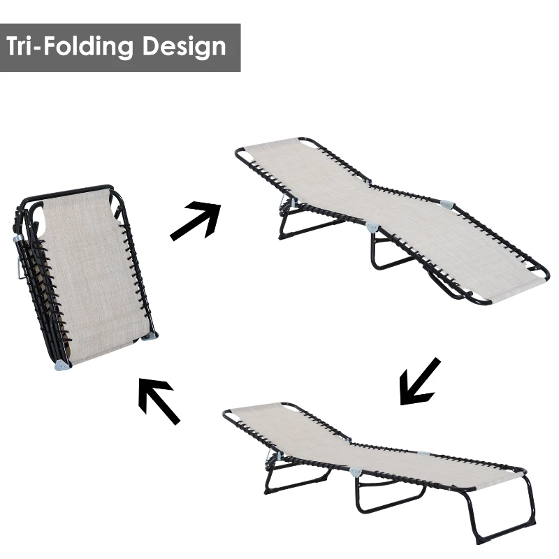 Outsunny Foldable Chaise Lounge, 3-Position Reclining Back, Portable design and Breathable Mesh for Poolside, Camping, Hiking - Cream White