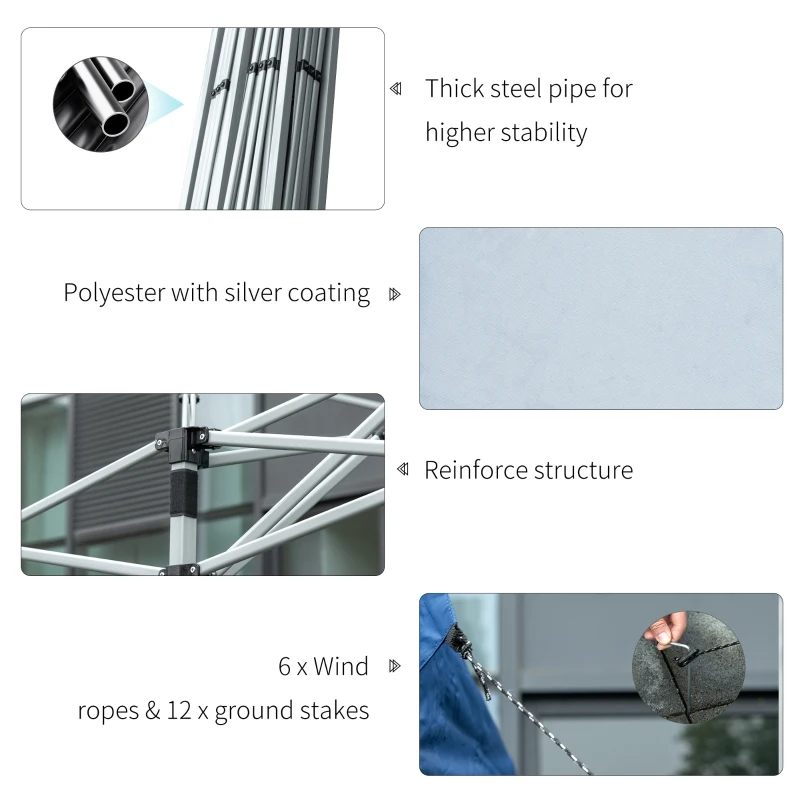 Outsunny 10' x 19' Pop Up Canopy with Easy Up Steel Frame, 3-Level Adjustable Height and Carrying Bag, Sun Shade Event Party Tent for Patio, Backyard, Garden, Blue