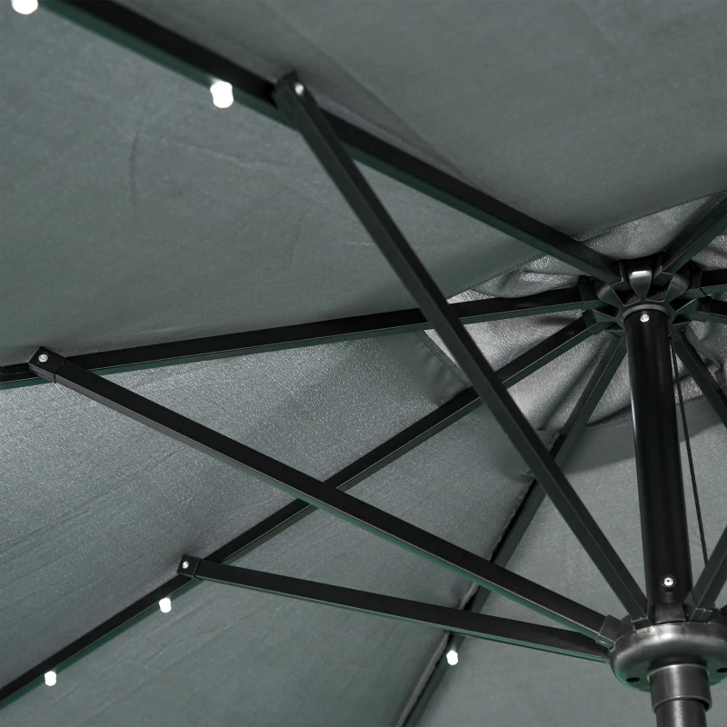 Outsunny 9'x7' LED Patio Umbrella - Solar Powered Outdoor Market Shade w/ Tilt Adjustment, Dark Grey