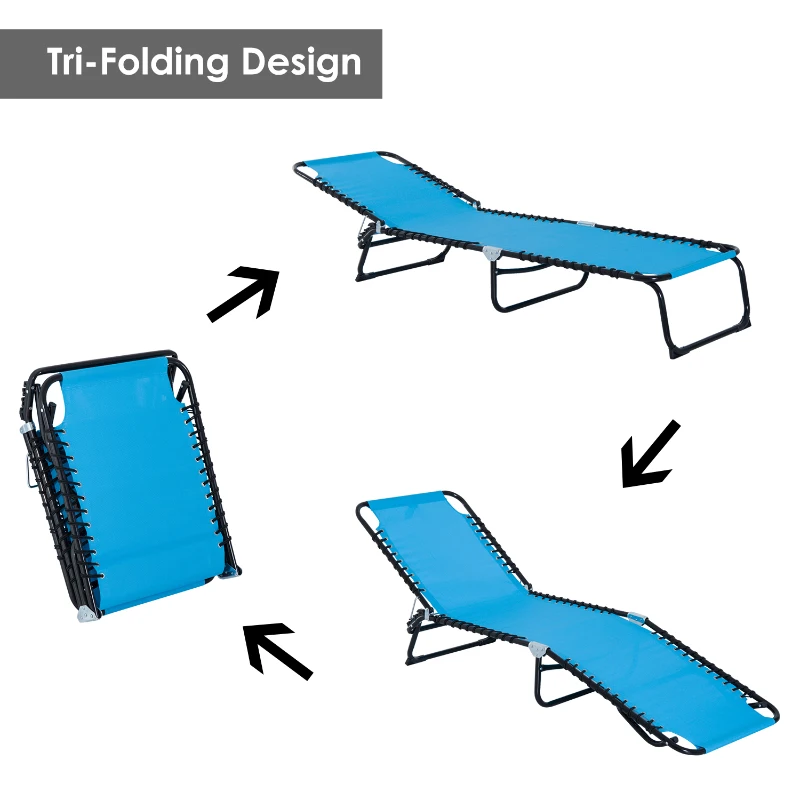 Outsunny Foldable Chaise Lounge, 4-Position Reclining Back, Trifold Portable design and Breathable Mesh for Poolside,Camping, Hiking - Light Blue(m-8)
