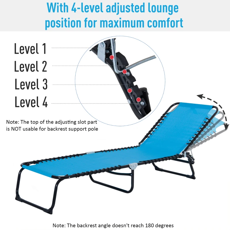 Outsunny Foldable Chaise Lounge, 4-Position Reclining Back, Trifold Portable design and Breathable Mesh for Poolside,Camping, Hiking - Light Blue(m-6)