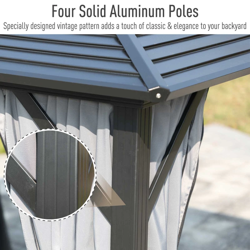 Outsunny 10' x 10' Hardtop Gazebo Canopy with Galvanized Steel Double Roof, Aluminum Frame, Permanent Pavilion Outdoor Gazebo with Netting and Curtains for Patio, Garden, Backyard, Gray