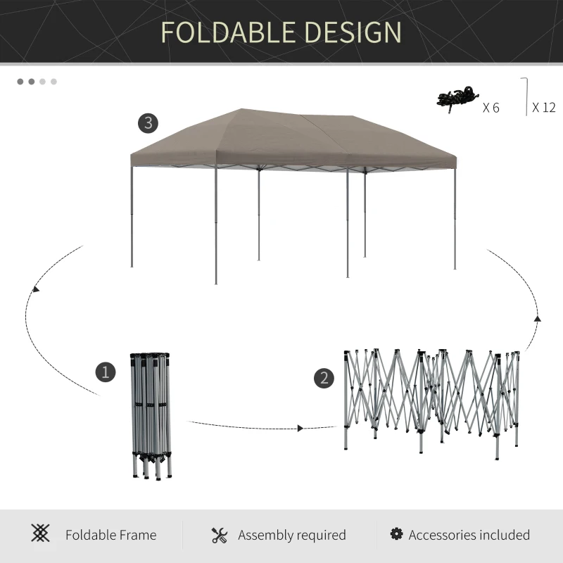 Outsunny 10' x 20' Pop Up Canopy Tent with Steel Frame, 3-Level Adjustable Height and Storage Bag, Instant Sun Shelter Event Tent for Patio Backyard and Garden, Brown