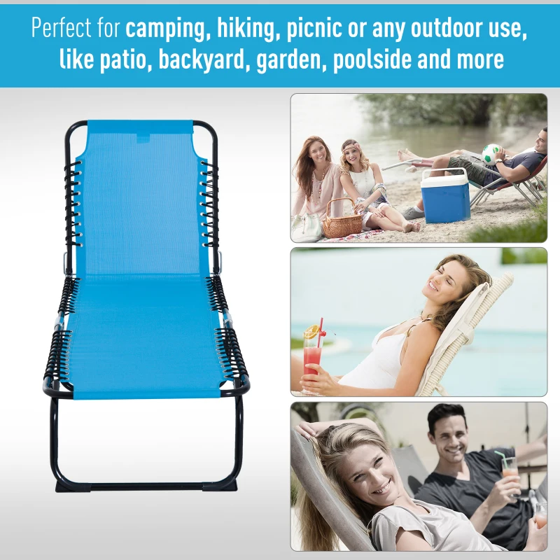 Outsunny Foldable Chaise Lounge, 4-Position Reclining Back, Trifold Portable design and Breathable Mesh for Poolside,Camping, Hiking - Light Blue(m-7)