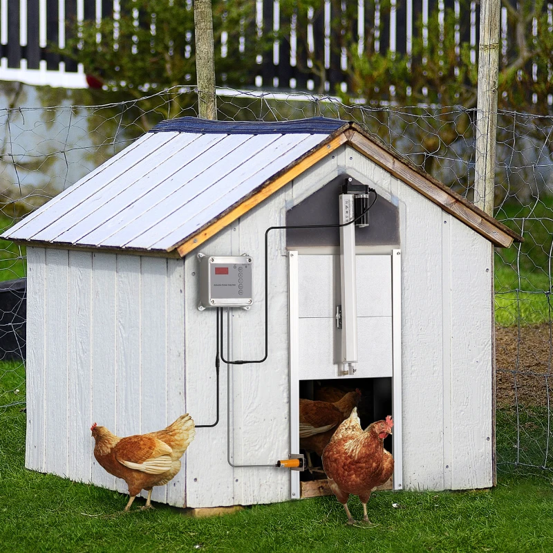 PawHut Automatic Chicken Coop Door with Timer, Light Sensor, Infrared Sensor, Multi-modes Weatherproof Chicken Door with Full Aluminum Body, 14V DC Power Supply, Silver