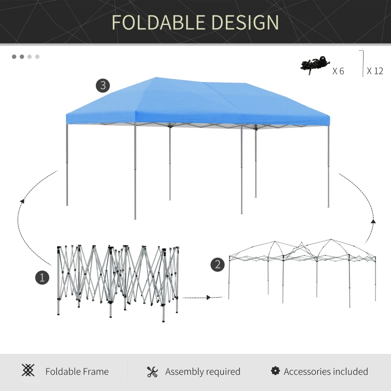 Outsunny 10' x 19' Pop Up Canopy with Easy Up Steel Frame, 3-Level Adjustable Height and Carrying Bag, Sun Shade Event Party Tent for Patio, Backyard, Garden, Blue