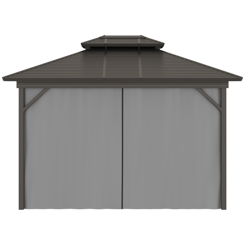 Outsunny 10' x 12' Hardtop Gazebo Canopy with Galvanized Steel Double Roof, Aluminum Frame, Outdoor Permanent Pavilion with Top Hooks, Netting and Curtains for Patio, Garden, Backyard, Gray