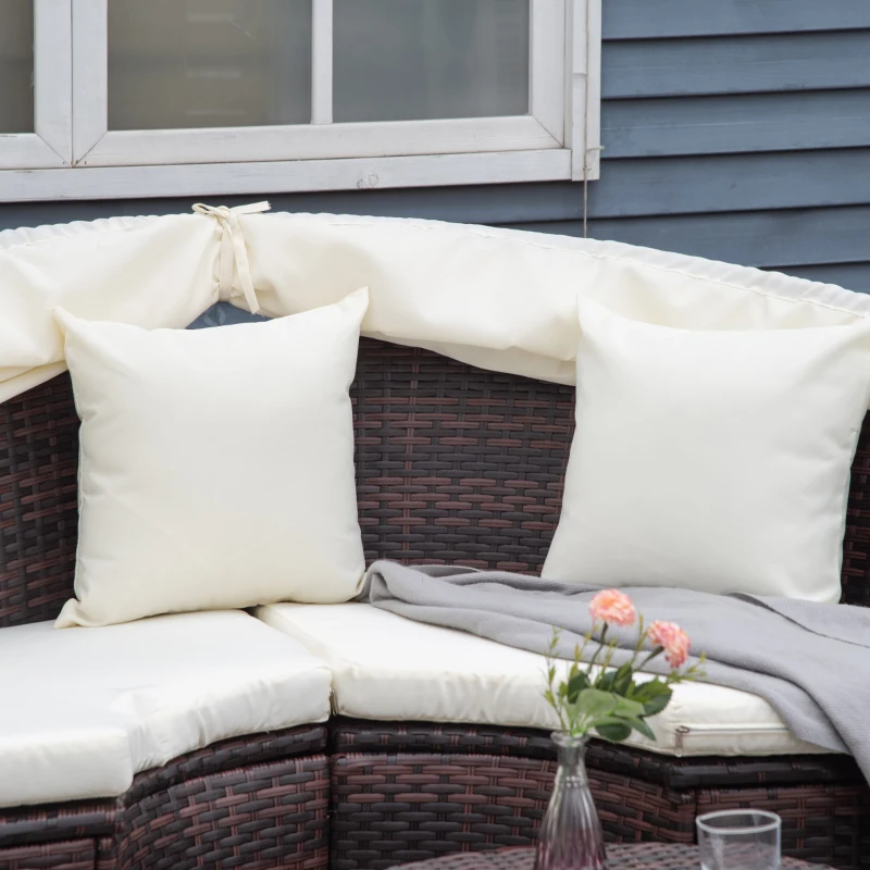 Outsunny 4pc Rattan Patio Furniture Set, Round Convertible Daybed or Sunbed, Adjustable Sun Canopy, Sectional Outdoor Sofa, 2 Chairs, Table, 3 Pillows, PE Plastic Wicker, Beige