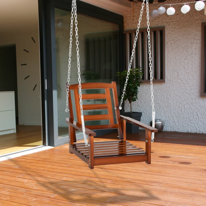 Outsunny Front Porch Swing, Hanging Patio Swing, Outdoor Swing Bench with Pine Wood Frame and Hanging Chains for Garden and Yard