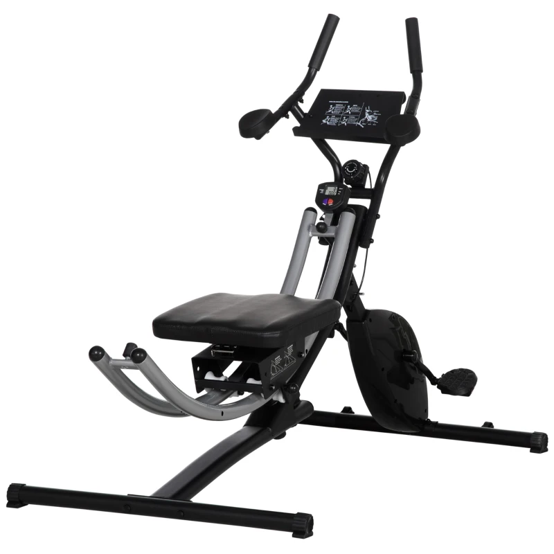 Soozier Ab Machine and Exercise Bike, Multi-functional Ab Workout Equipment Side Shaper w/ Three Adjustable Heights, 8-Level Adjustable Resistance and Two Wheels for Home Gym Strength Training