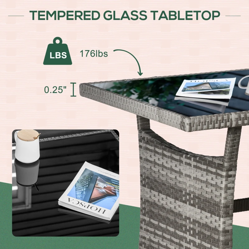 Outsunny 4 Pieces Patio Wicker Dining Sets, Outdoor PE Rattan Sectional Conversation Set with Cushions & Dining Table, Bench for Garden, Backyard, Lawn, Charcoal Gray