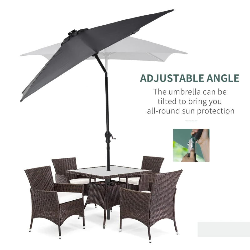 Outsunny 9'x7' LED Patio Umbrella - Solar Powered Outdoor Market Shade w/ Tilt Adjustment, Dark Grey
