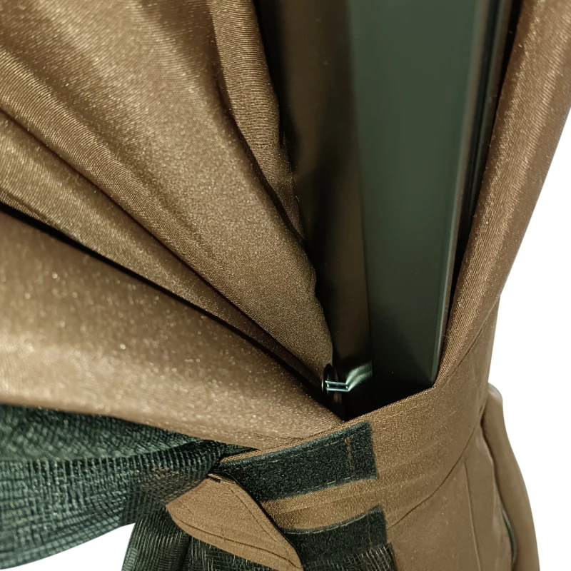 Outsunny 10' x 10' Hardtop Gazebo with Curtains and Netting, Permanent Pavilion Metal Double Roof Gazebo Canopy with Aluminum Frame and Hooks, for Garden, Patio, Backyard, Brown