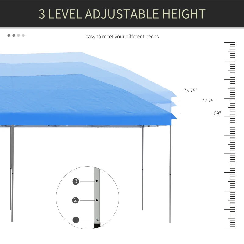 Outsunny 10' x 19' Pop Up Canopy with Easy Up Steel Frame, 3-Level Adjustable Height and Carrying Bag, Sun Shade Event Party Tent for Patio, Backyard, Garden, Blue