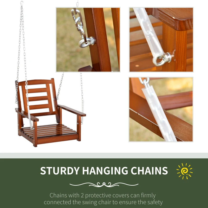 Outsunny Front Porch Swing, Hanging Patio Swing, Outdoor Swing Bench with Pine Wood Frame and Hanging Chains for Garden and Yard