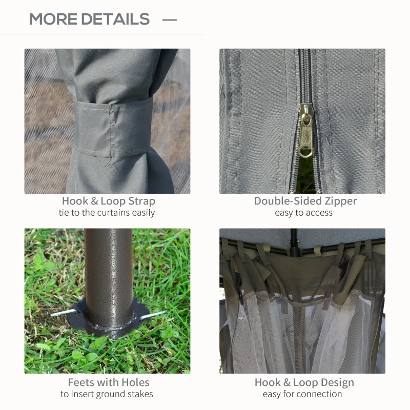 Outsunny 12' Round Patio Gazebo Canopy with 2-Tier Roof, Ventilated Outdoor Shelter, Grey