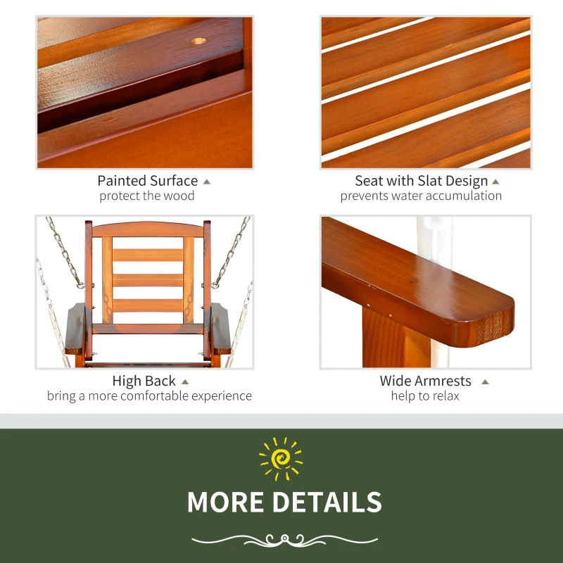 Outsunny Front Porch Swing, Hanging Patio Swing, Outdoor Swing Bench with Pine Wood Frame and Hanging Chains for Garden and Yard