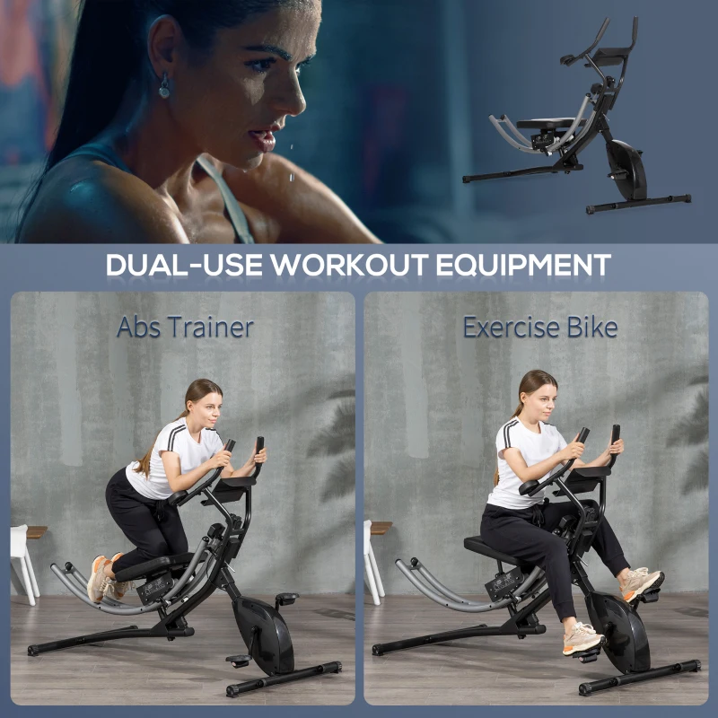 Soozier Ab Machine and Exercise Bike, Multi-functional Ab Workout Equipment Side Shaper w/ Three Adjustable Heights, 8-Level Adjustable Resistance and Two Wheels for Home Gym Strength Training