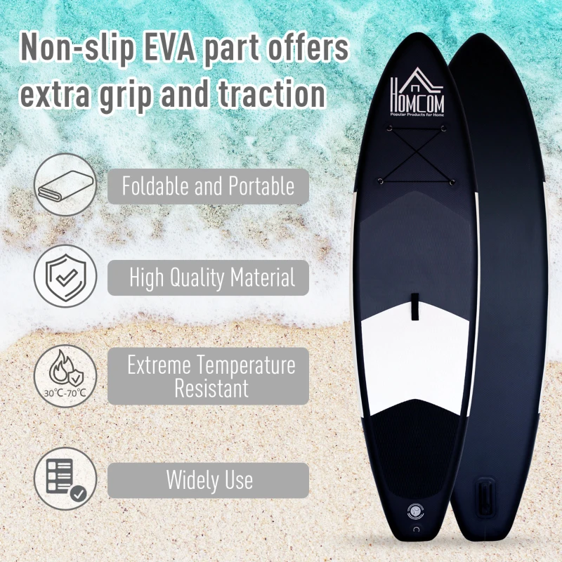 HOMCOM 10FT Inflatable Stand Up Paddle Board with Premium SUP Accessories, Adjustable Paddle, Pump, Carry Bag, Fin, Non-Slip & Thick Deck for Youth Adult, Grey