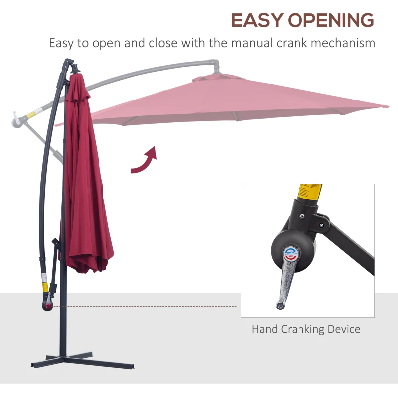 Outsunny 10' Cantilever Patio Umbrellas with UV and Water Resistant for Patio & Backyard Comfortable Red