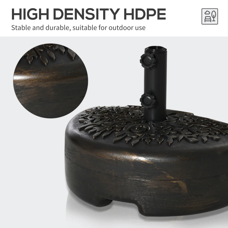 Outsunny Half Round Umbrella Base Fillable Patio Umbrella Stand Holder for Lawn, Deck, Backyard, Garden, 40 lb Water or 46 lb Sand, Bronze